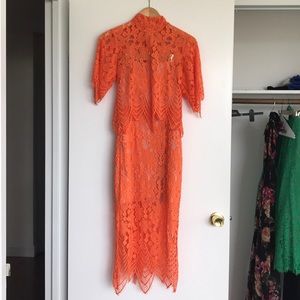 ASOS orange lace dress with delicate pink